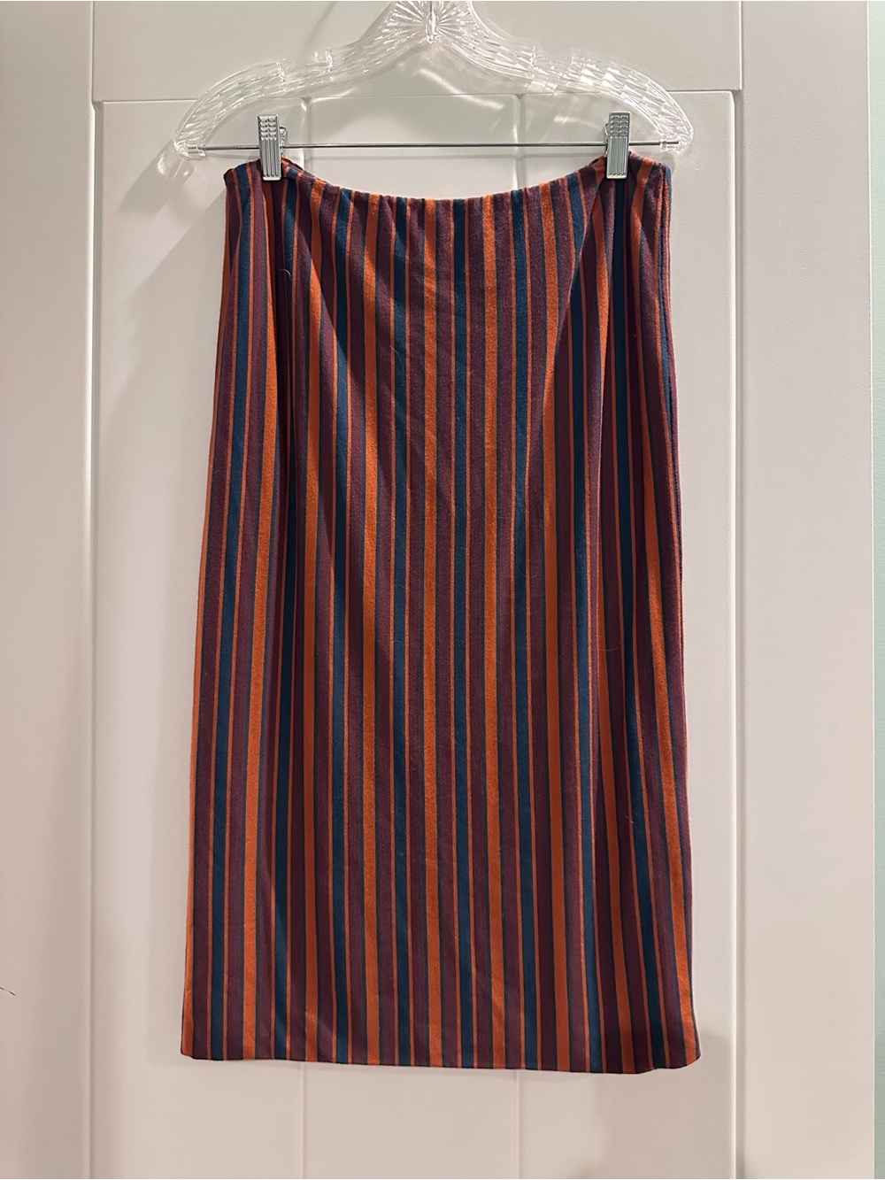 Amour Vert Vertical Stripe Midi Skirt in Rust and Navy